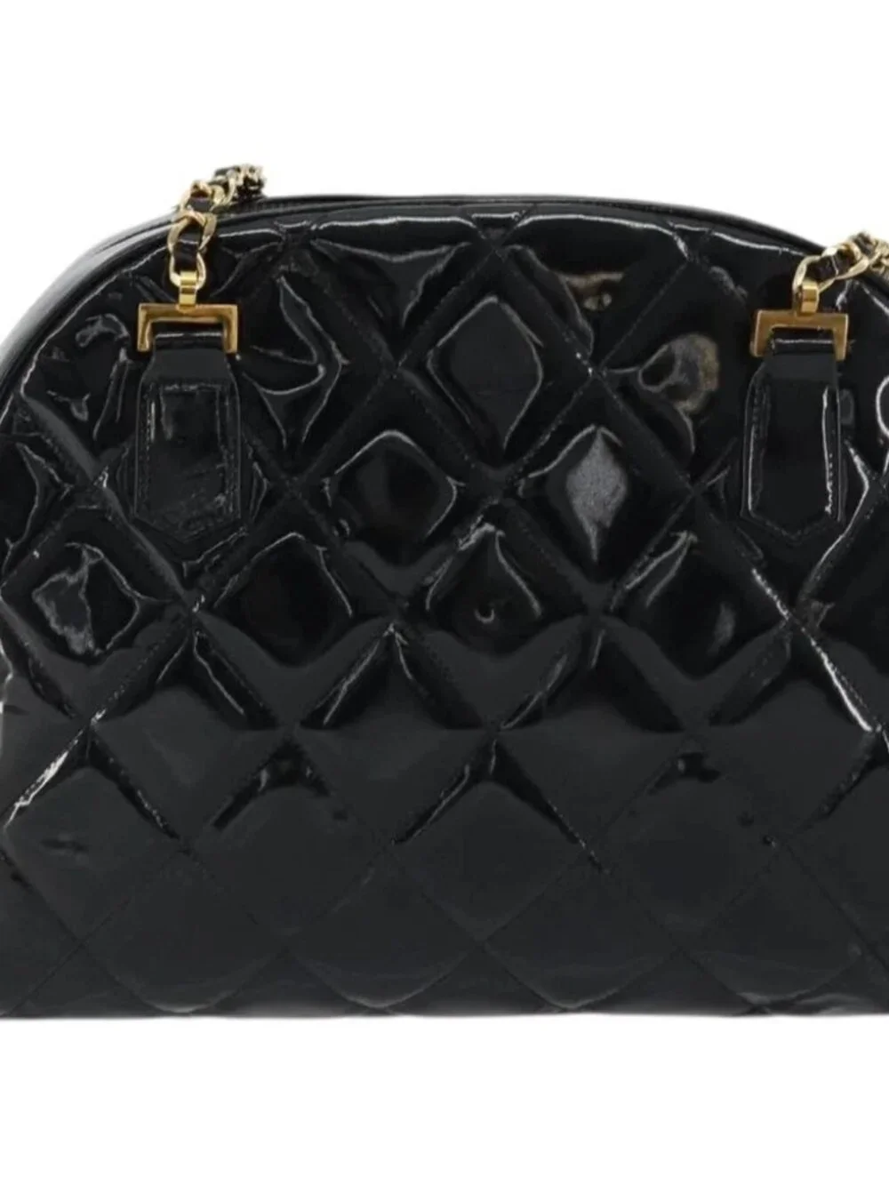 CHANEL Matelasse Chain Shoulder Bag Patent Leather Black Gold CC Auth YKZ1501